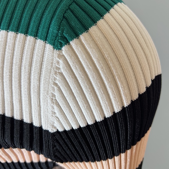 Scripted Sz L Black White Green Peach Blue Ribbed Striped Bell sleeve Top POSH44 - Picture 12 of 12